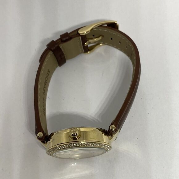 Michael Kors MK6351 Women's Brown Leather Analog Gold Dial Quartz Watch WO659 - Picture 8 of 12